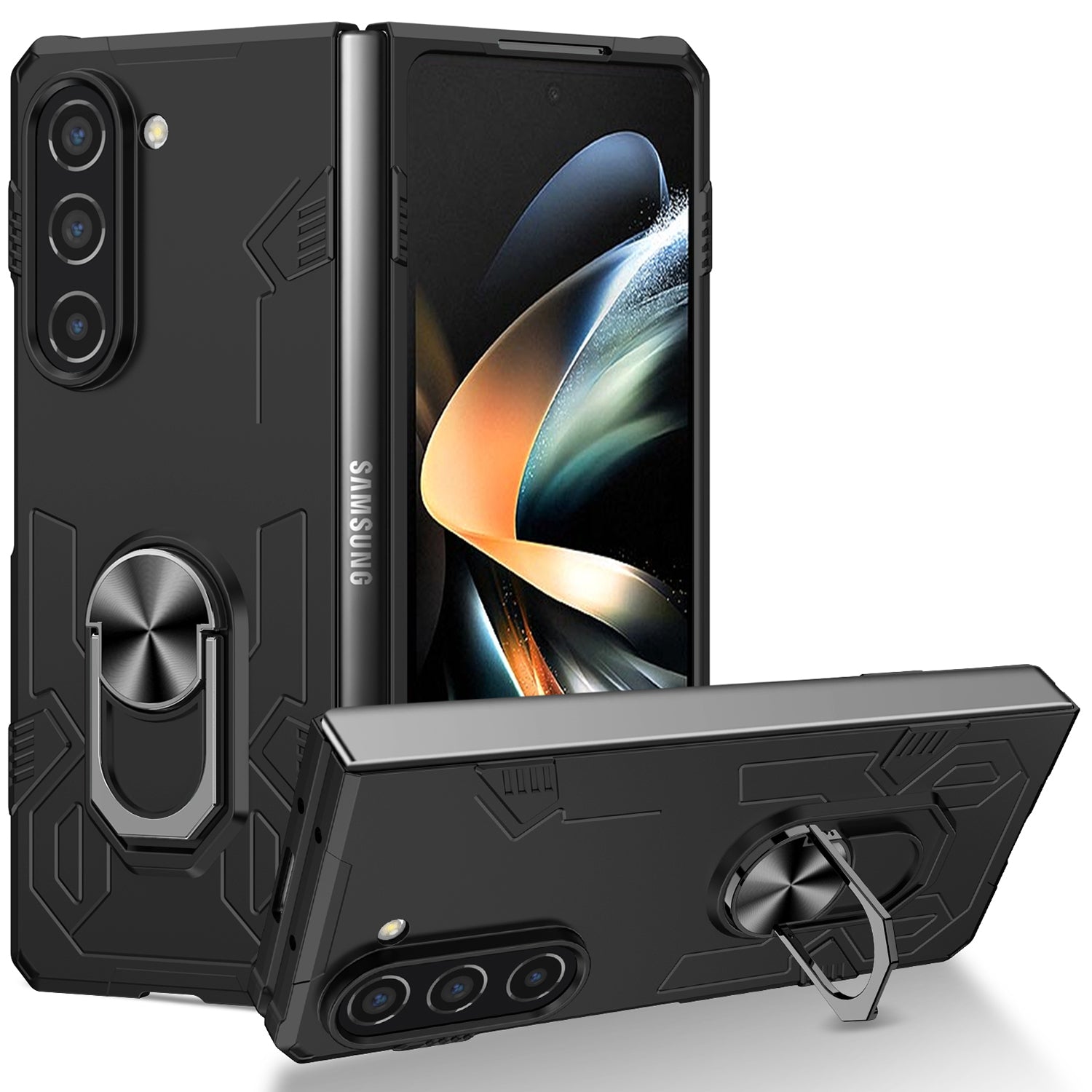 For Samsung Galaxy Z Fold5 5G Ring Kickstand Phone Case Hard PC Anti-drop Cover Support Magnetic Car Mount For Samsung Galaxy Z Fold5 5G Ring Kickstand Phone Case Hard PC Anti-drop Cover Support Magnetic Car Mount